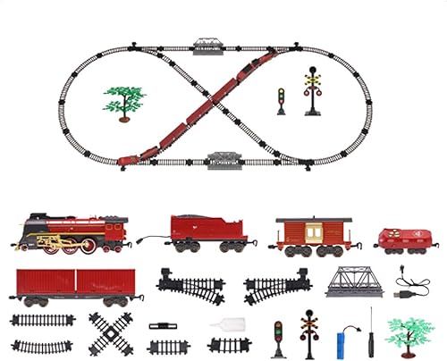 Juego de tren eléctrico vintage de Navidad, modelo ovalado de vapor con carro, luz y humo, regalo ideal para decoración navideña