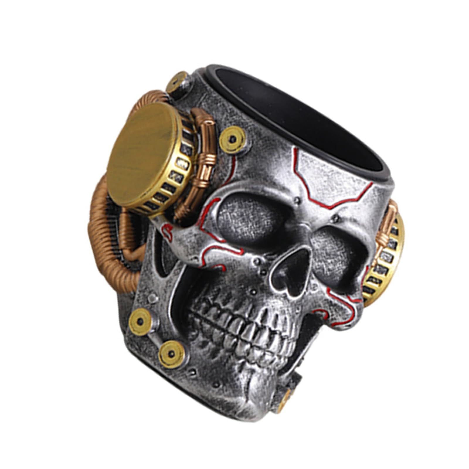 Industrial Design Skull Organiser with Resin Body for Stationery Storage and Display Makeup Brush Bucket Artistic Mechanical Container Makeup Brush Bucket Functional and Decorative Item for Modern