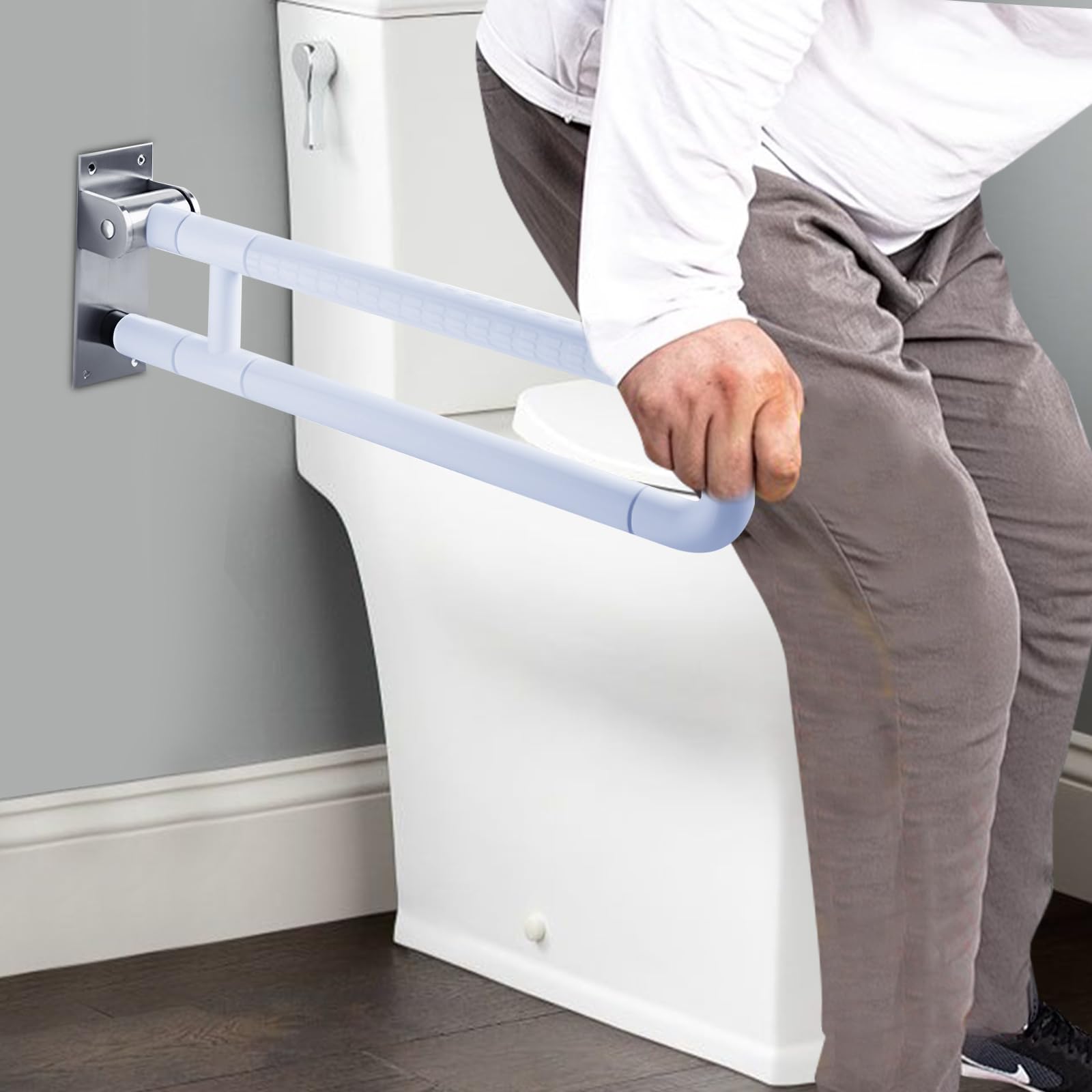Asidero plegable para inodoro (60 cm, acero inoxidable, antideslizante, hasta 227 kg, para personas mayores, discapacitados)