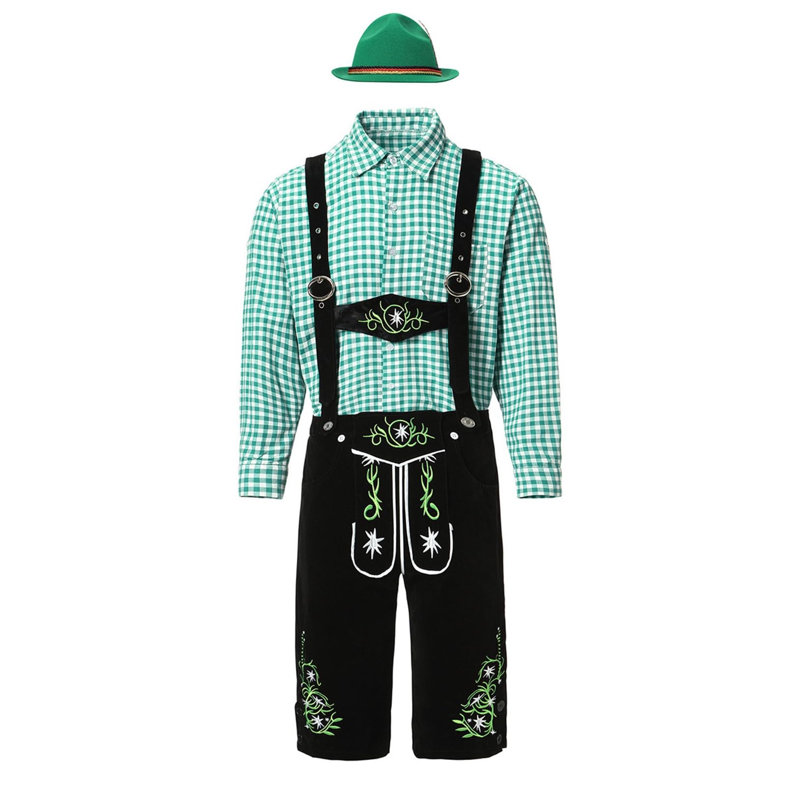 Lederhose Herren Kurz Schwarz,Lederhosen Mit TräGern Klassisch Trachtenhose Mit Stickerei Hemd Trachtenhosen Elegant Und Bequem Trachten Lederhose FüR Oktoberfest Bierfest