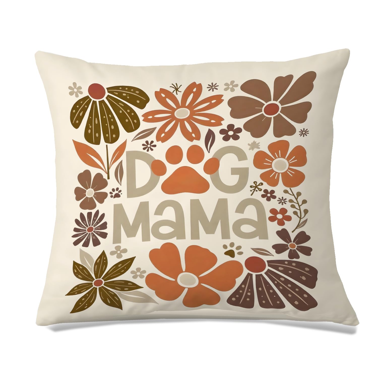 EVER-GOING TUNE Boho Floral Dog Mama Pillow Cover 18x18 Inches Dog Mama Lover Mom Owners Gifts Pet Lover