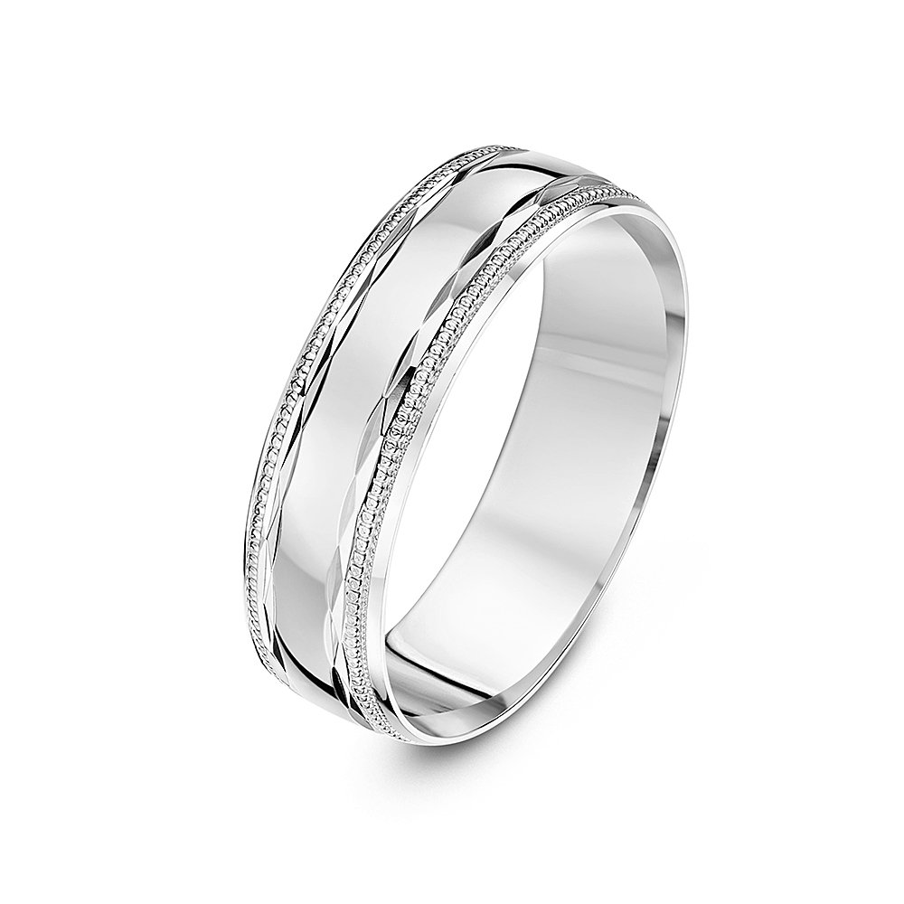 Theia Anillo de Bodas de Oro Amarillo, Oro Blanco o Oro Rosado, 9K, Diseño de Forma de Diamante con Bordes Moldeados en Milgrain, Pulido, 5-7mm