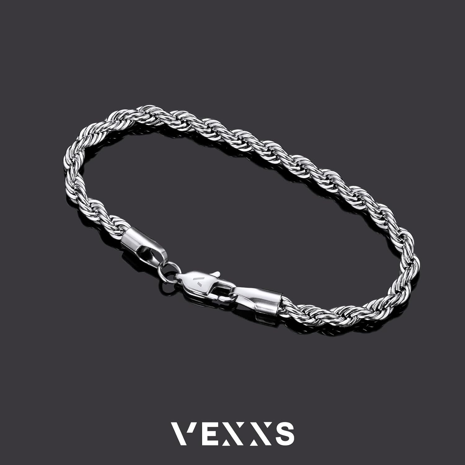 VEXXS Rope Chain Bracelet for Men, 18K Real Gold Plated Men's Rope Link Bracelet, Durable No Color Fading Cuban Link Bracelet 5mm Men’s Gold Bracelet