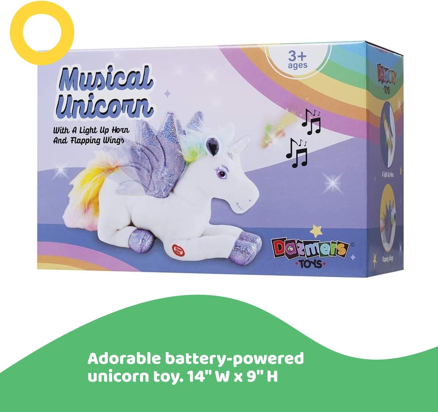Dazmers Unicorn Light Up Stuffed Animal Toy with Flapping Wings - Musical Unicorn Plushies for Girls and Boys with Magical Lights and Sounds (Purple)