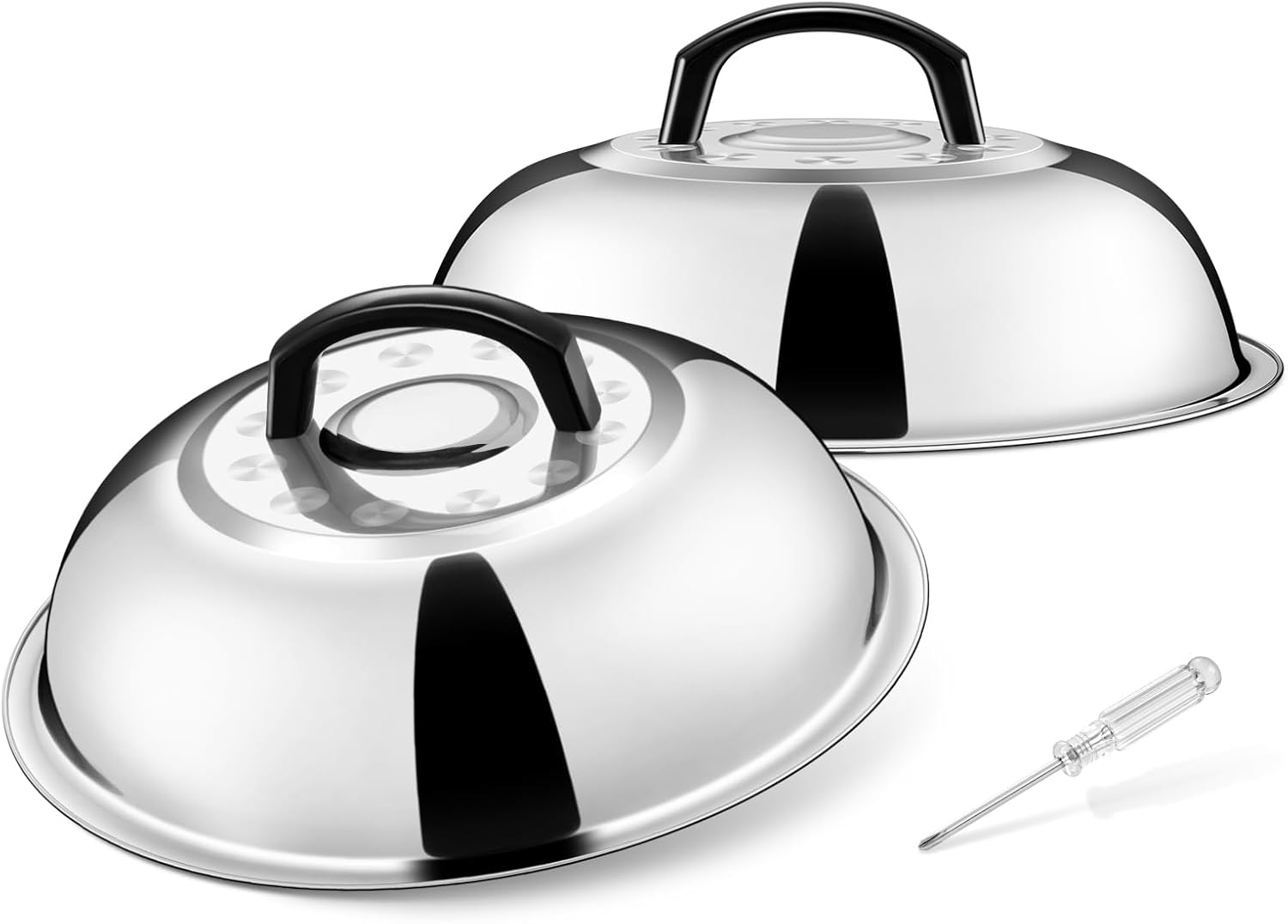 11.5 in Cheese Melting Dome Set of 2, Joyfair Basting Cover for Griddle, Stainless Steel Melt Lid with Heat-Proof Handle, Heavy Duty Griddle Accessories for Outdoor Flat top Grilling, Dishwasher Safe