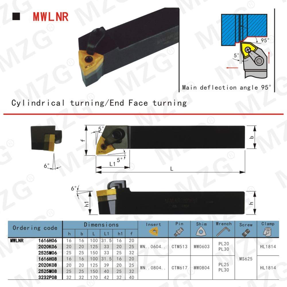 Maifix MWLNR Barre d'alésage CNC Barre de tour Porte-outil de tournage externe 25mm 32mm 20mm Coupe carbure de coupe en métal