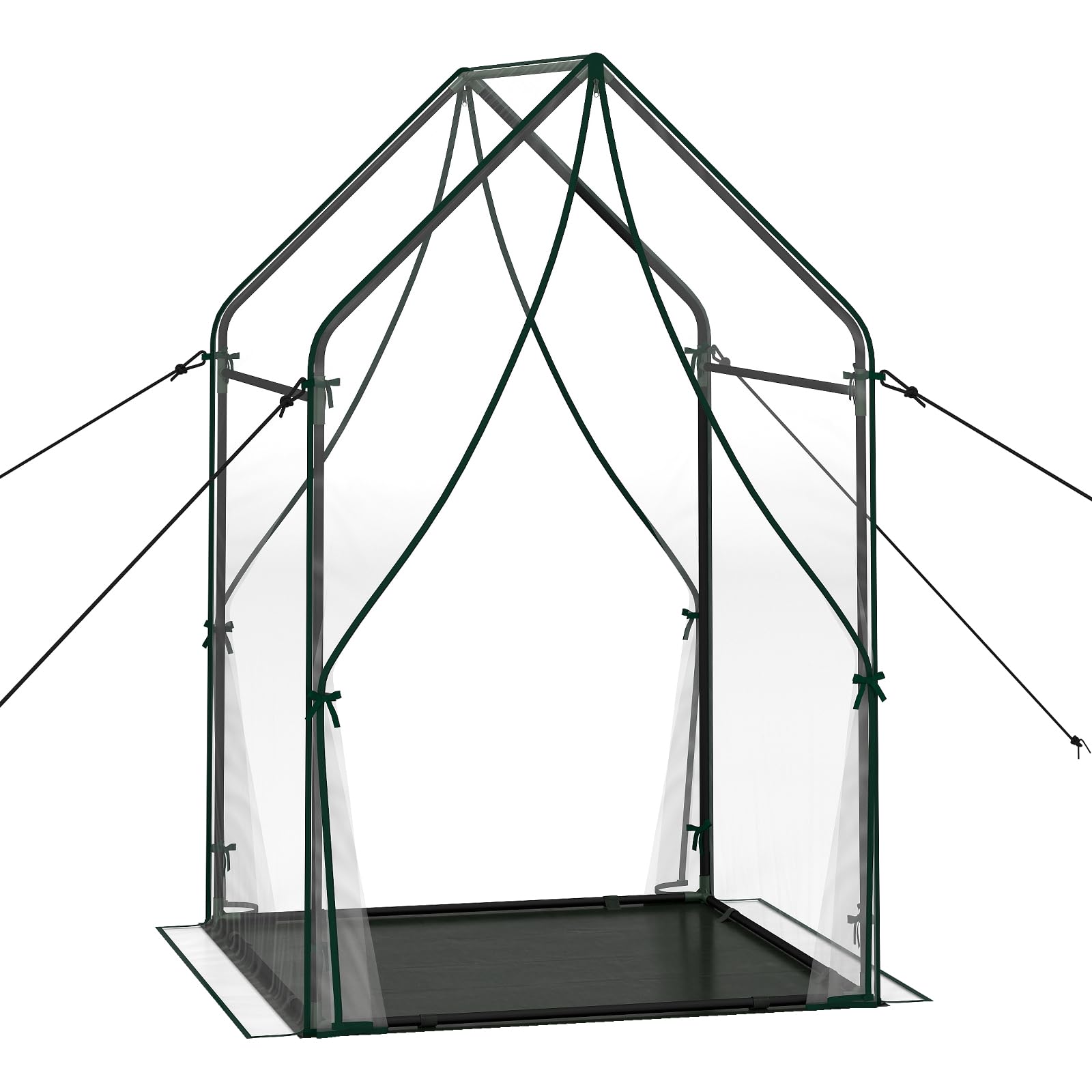TANGZON Mini Greenhouse, Metal Frame Outdoor Green House with Bottom Mat, Zipped Door, Ground Stakes, Small Grow Tent Clear for for Seedlings Flowers Vegetables (90.5 x 90.5 x 152.5 cm)