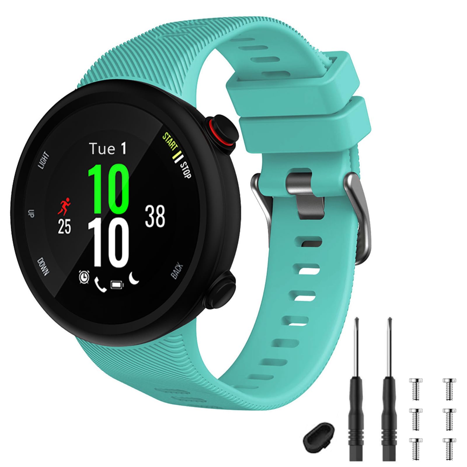 TopPerfekt Strap Compatible with Garmin Forerunner 45s, Sport Silicone Wristband Arm Band Replacement Bracelet for Forerunner 45s (Teal Silver Buckle)