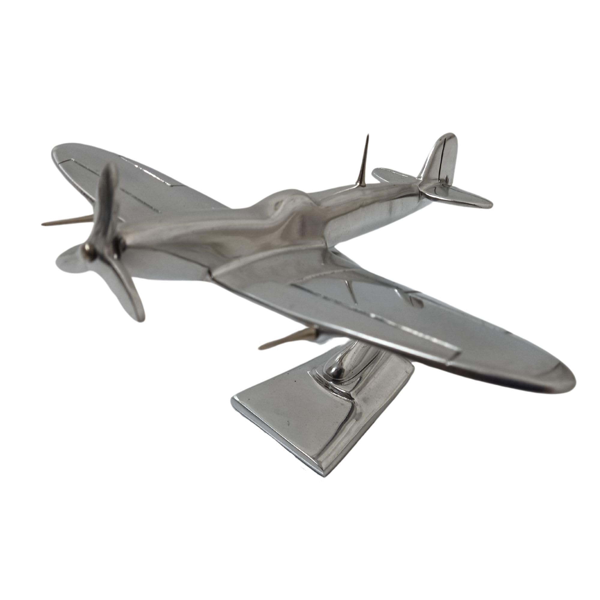 Sk Style Polished Spitfire Aeroplane Ornament On Display Stand, This Single Seater Aircract Was The Iconic Fighter Plane Of World War Two And This Model Has A 25Cm Wingspan And A Hand Silver Finish