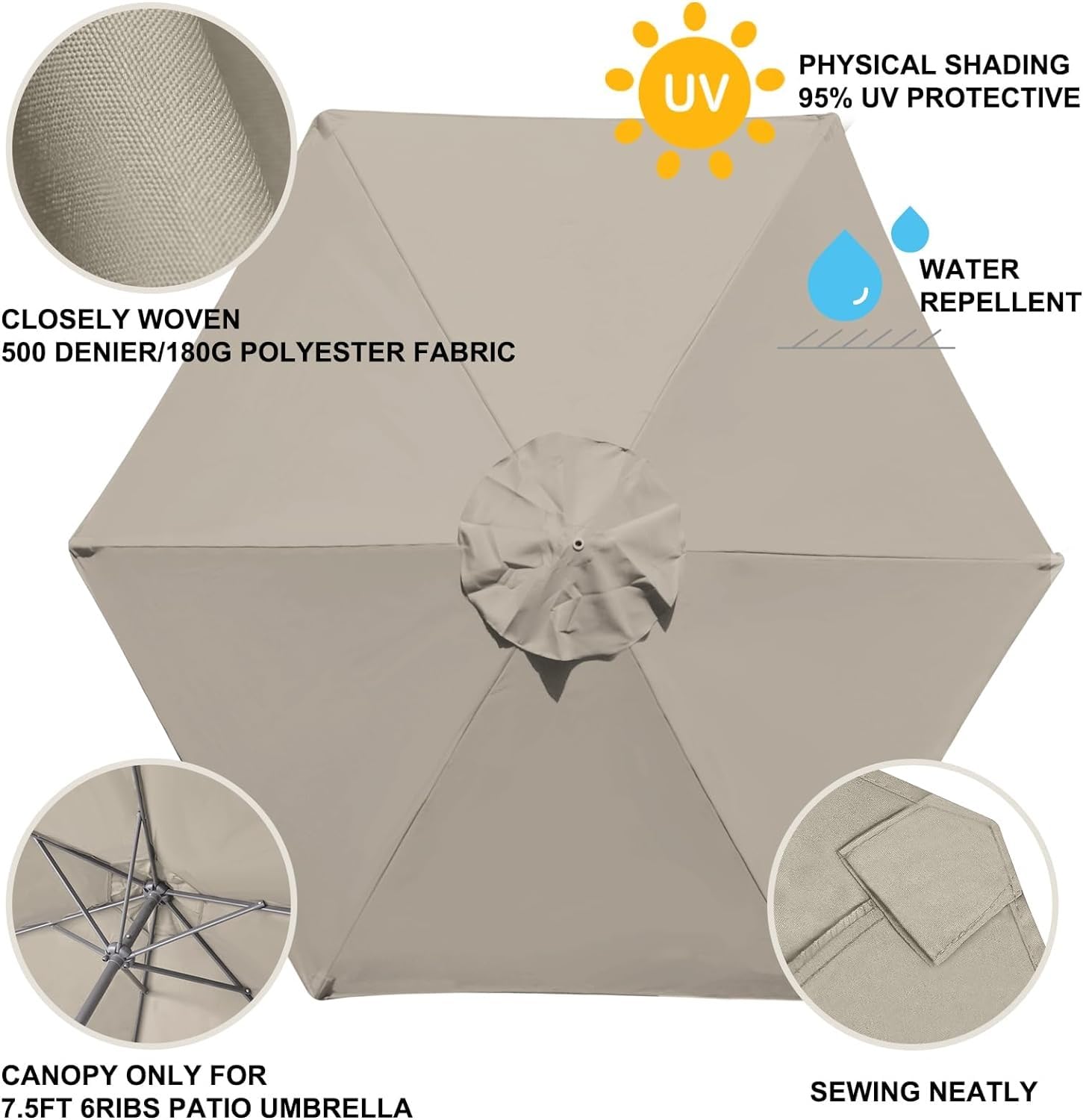 Zapasowy pokrowiec na parasol tarasowy, 2,7 m, materiał wierzchni parasola ogrodowego, odporny na promieniowanie UV, 2,7 m, zamiennik osłony przeciwsłonecznej