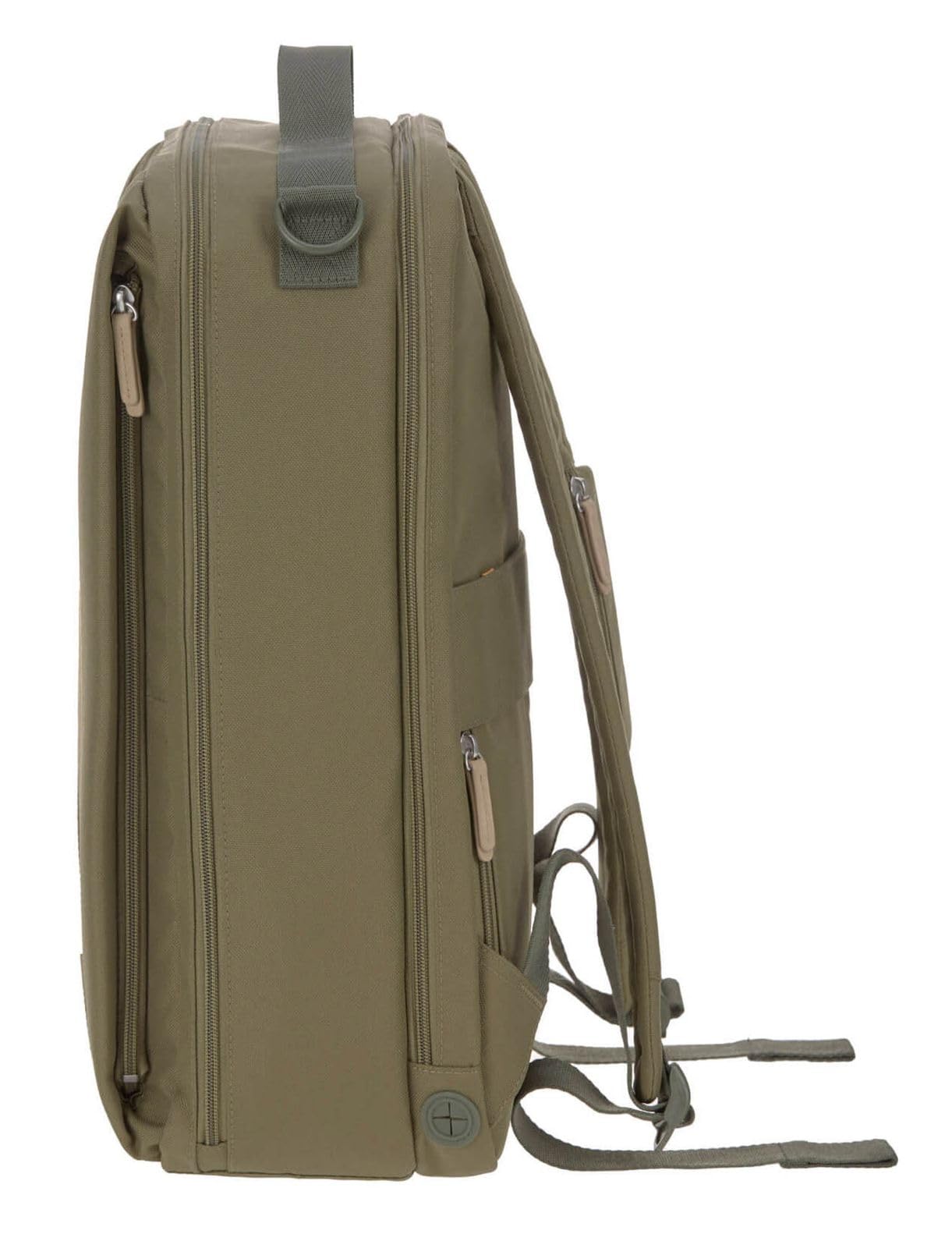 LÄSSIG Baby Wickelrucksack mit Wickelunterlage, Kinderwagenbefestigung, Flaschenwärmer wasserabweisend nachhaltig produziert/Green Label Tidy Talent Backpack olive