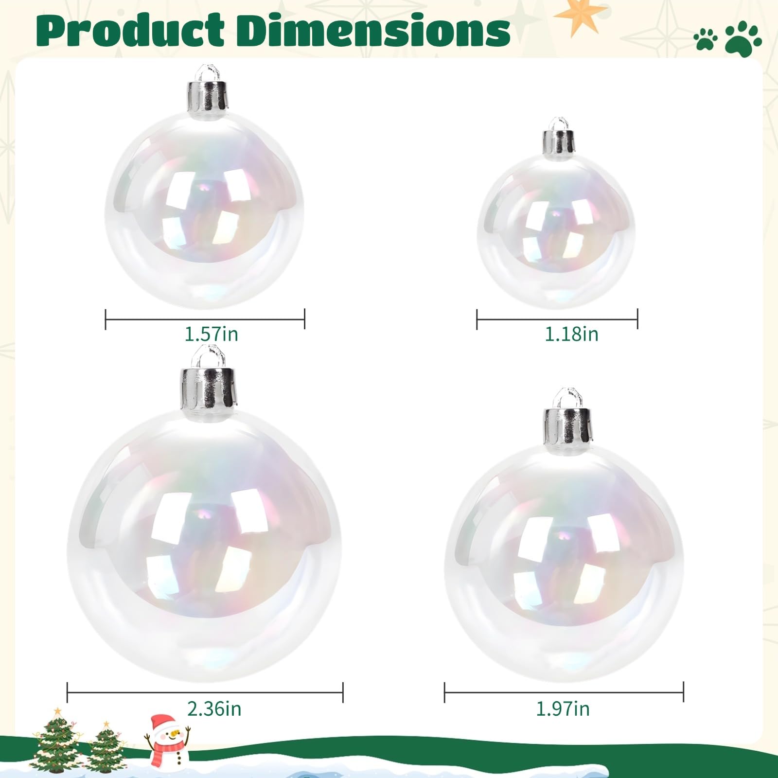 18 STK Christbaumkugeln, irisierende Ball-Ornamente aus transparentem Kunststoff in Regenbogenoptik, bruchsicher, 4 Größen, zum Aufhängen für Weihnachtsdeko