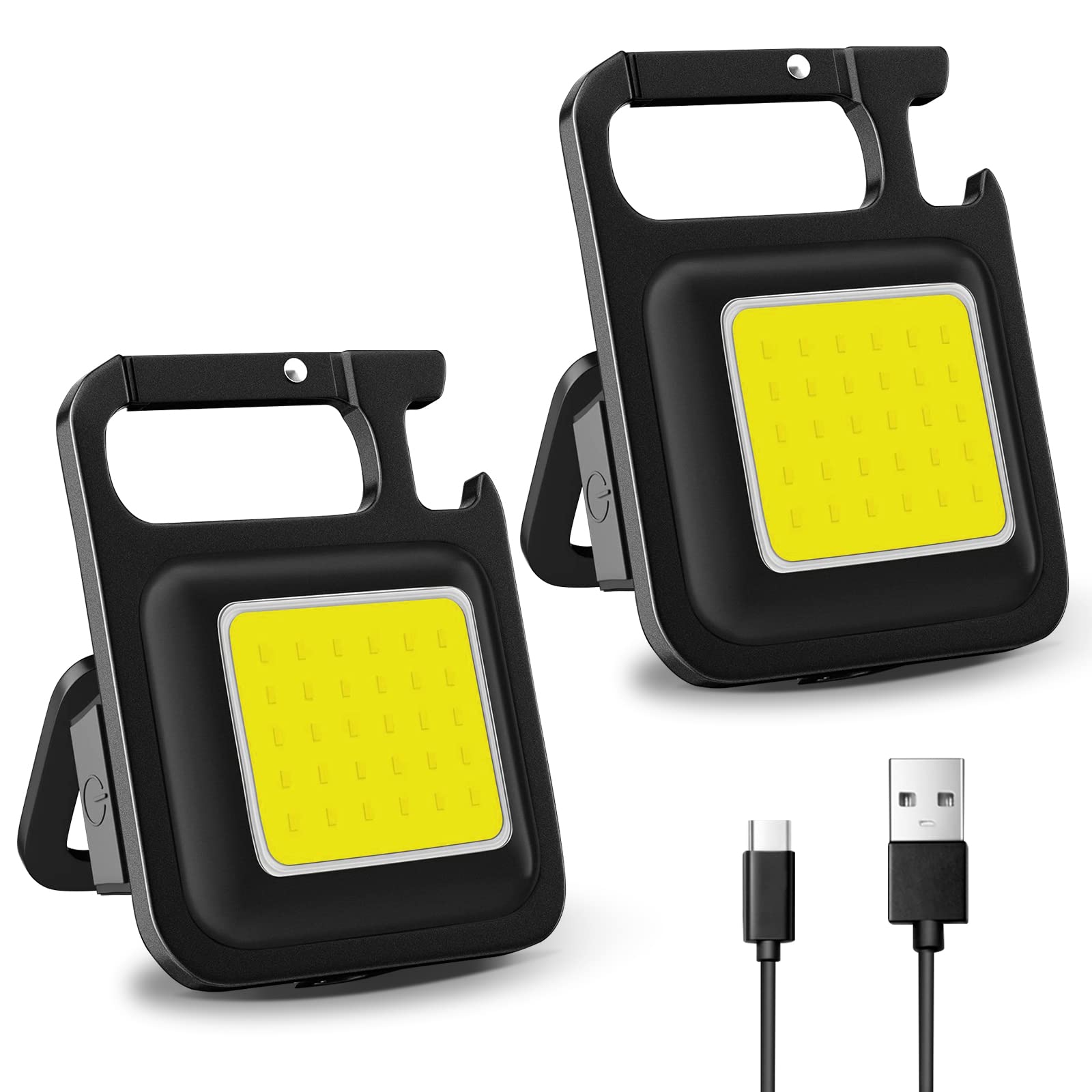 Lot De 2 Mini Lampes De Travail LED 800 Lumens Rechargeables - Porte-clés Avec Support, 4 Modes, Décapsuleur
