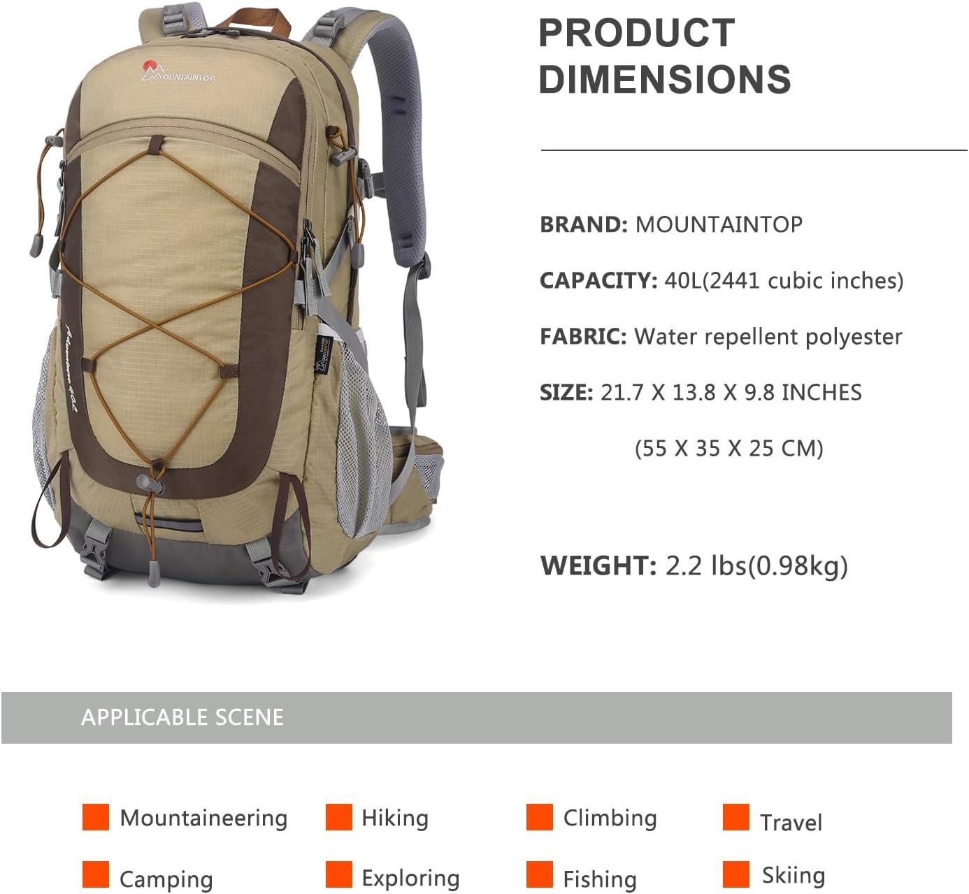 MOUNTAINTOP Hiking Backpack,18L/25L/40L Lightweight Travel Backpack with Rain Cover for Outdoor Backpacking, Camping - Image 2