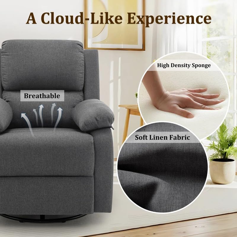 Image of Recliner Chair,Manual Recliner, 360 Swivel Recliners for Small Spaces,Rocker Recliner with Side Pockets Chairs for Living Room, Bedroom, Nursery, Dark Grey