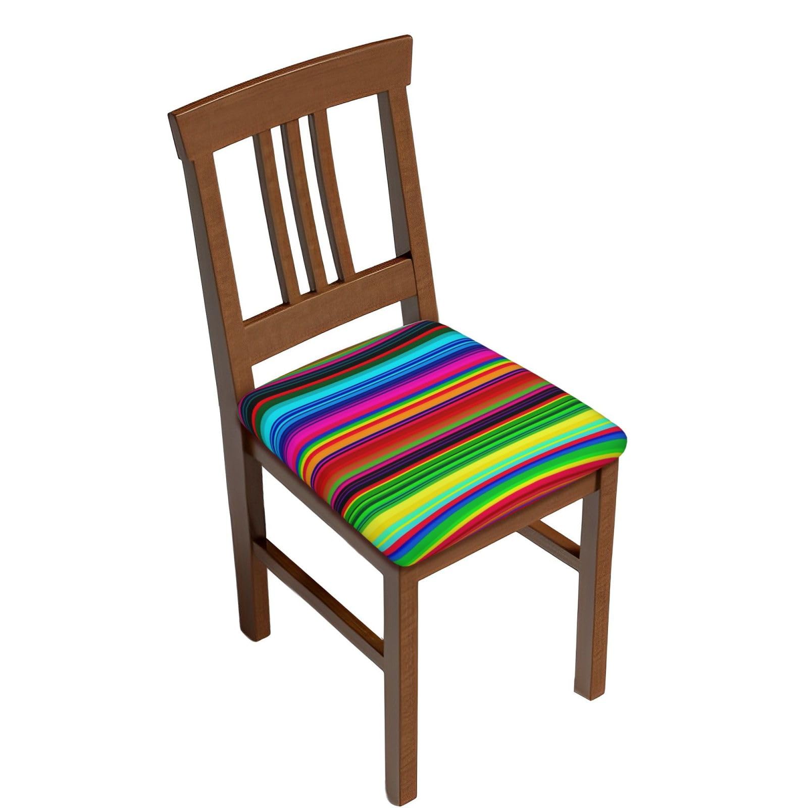 Fodpand Four Pieces Colorful Mexican Stripes Square Stool Covers Stretch Removable Square Bar Stool Seat Covers Washable Dustproof Stool Cushion Slipcover Soft Milk Silk Bar Chair Covers With Band