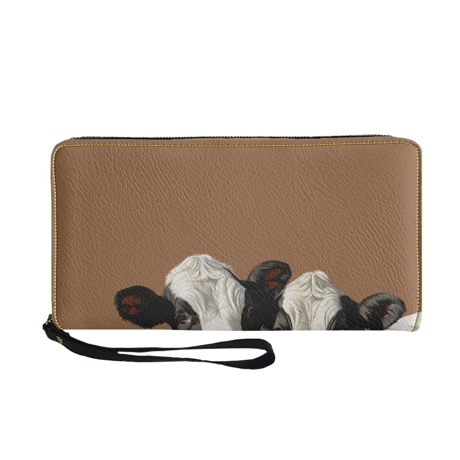 Portfel damski z portfelem na karty damskie, trwały, lekki i praktyczny portfel skórzany z kilkoma przegródkami i zapinanym na zamek etui na karty, Model brązowej krowy, 11x20cm/3 Pièce, Nowoczesny