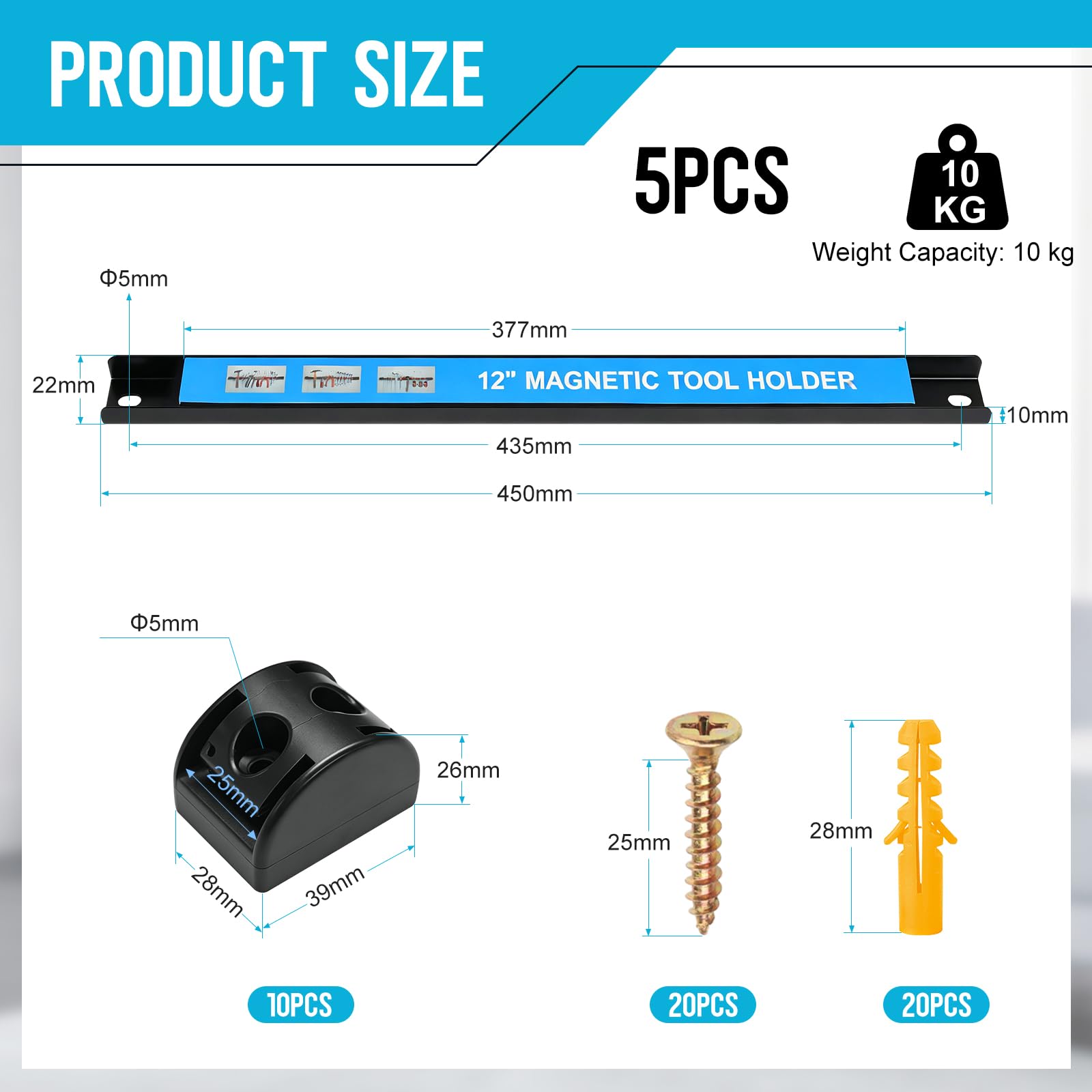 EXLECO 5 Barre Magnetiche Portautensili, Capacità di Carico 10 kg, 46 cm