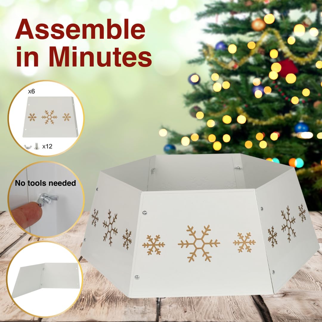 Christmas Tree Collar - Cream and Gold Metal Christmas Tree Skirt, White & Gold, 26.8 inches - Image 4