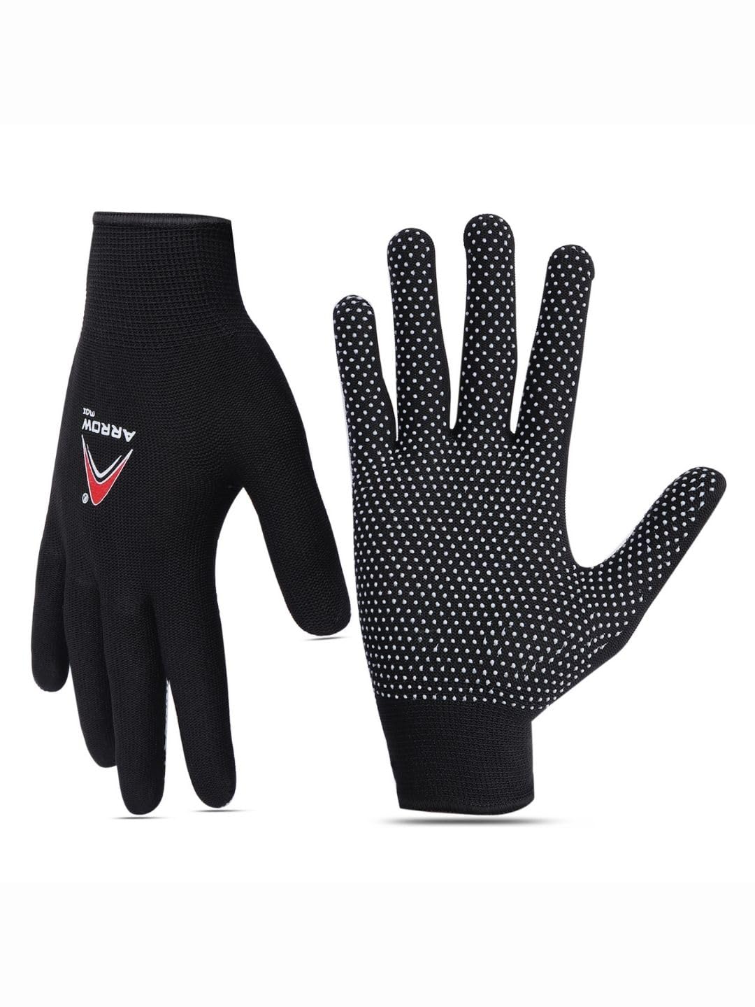 ArrowMax Cricket Batting Inner Gloves for Men & Boys | Cotton Full Finger Inner Gloves with Dotted Tennis Ball Grip | Sweat Absorbent & Comfortable Fit (Black)-image-46