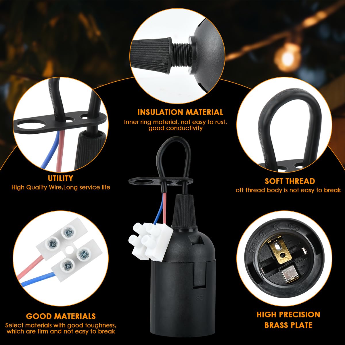 Lot De 10 Douilles E27 Avec Câble + Testeur De Tension Noir - Supports Ampoule Robuste Et Pratique
