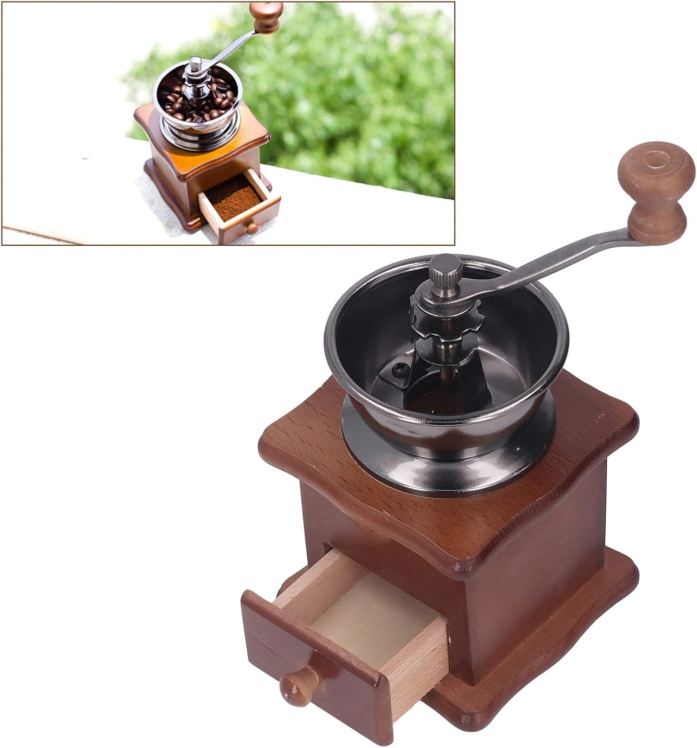 Oumefar Manual Coffee Mill, Easy To Operate Manual Coffee Grinder Retro Wood Base Stainless Steel Core Adjustable for Home