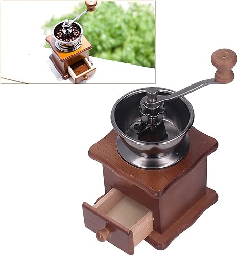 Miniatura 8 de Oumefar Molinillo de café manual, fácil de operar, molinillo de café manual, base de madera retro, núcleo de acero inoxidable, ajustable para el