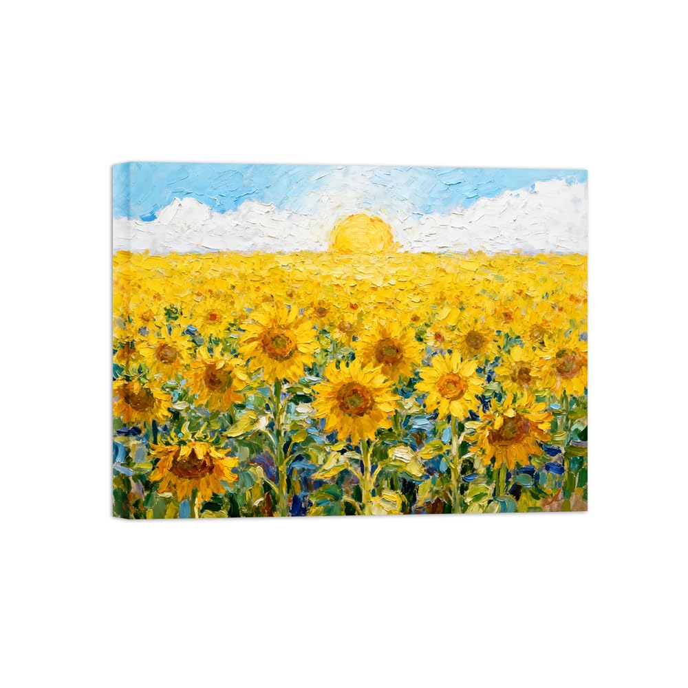 OZPWBVY Sunflower Landscape Canvas Wall Art Picture 60x80cm Framed