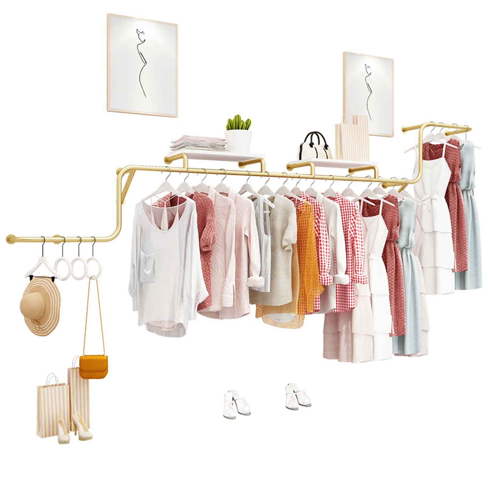 CENAP Garment Rack Wall Mounted Clothes Organizer Clothing Rack Cabinet,Creative Metal Clothing Store Clothes Display Rack Retail Store Display Hangers with Storage Shelves,Boutique Storage Clothe