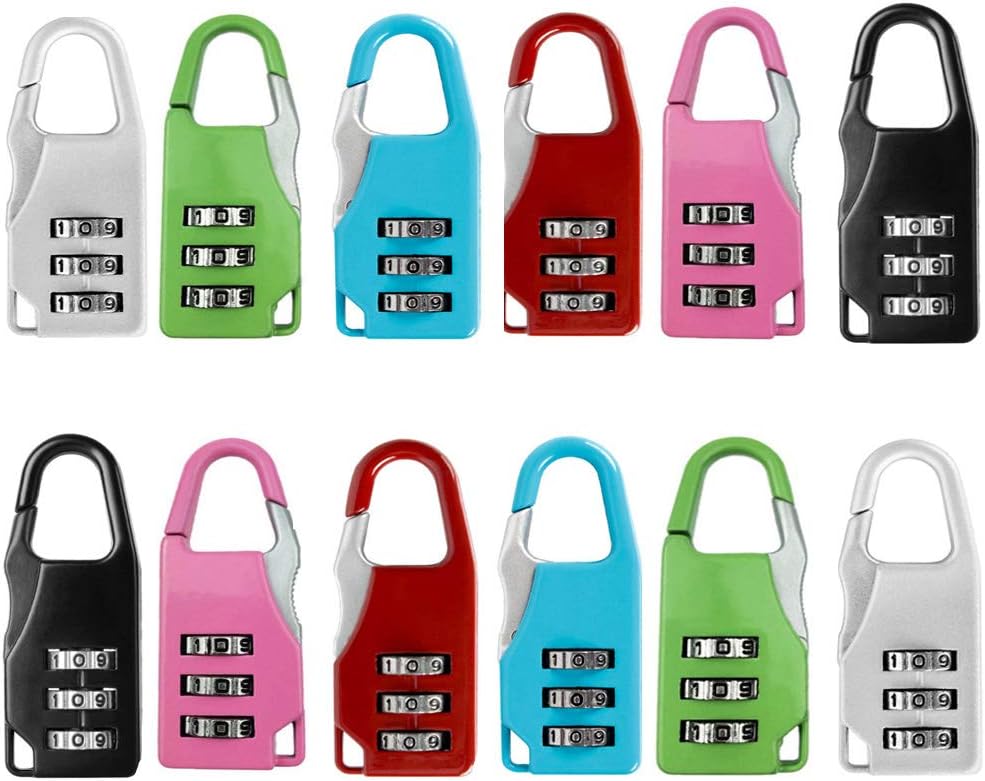 VEIREN 12 Pack Mini Password Lock Colorful 3 Digit Number Code Combination Padlocks Zinc Alloy Security Luggage Suitcase Backpack Cupboard Cabinet Anti-Theft Locks School Gym Locker Multicolor