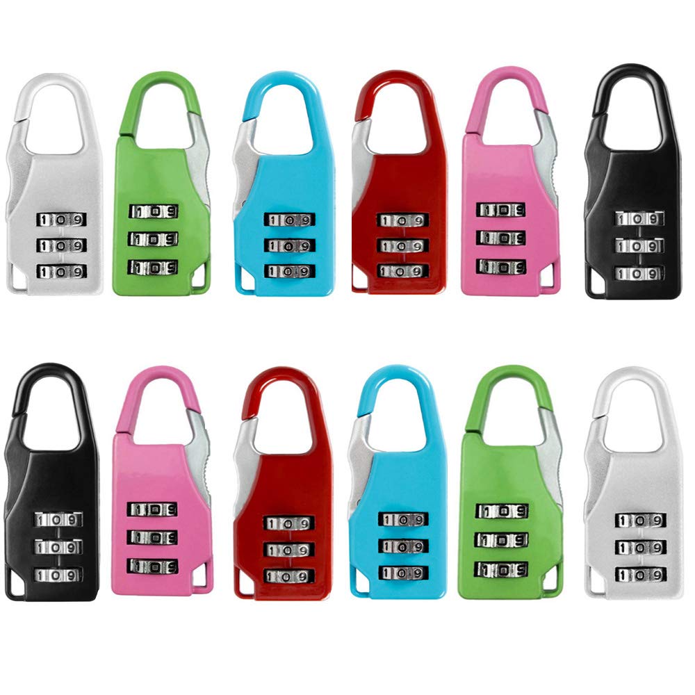 VEIREN 12 Pack Mini Password Lock Colorful 3 Digit Number Code Combination Padlocks Zinc Alloy Security Luggage Suitcase Backpack Cupboard Cabinet Anti-Theft Locks School Gym Locker Multicolor