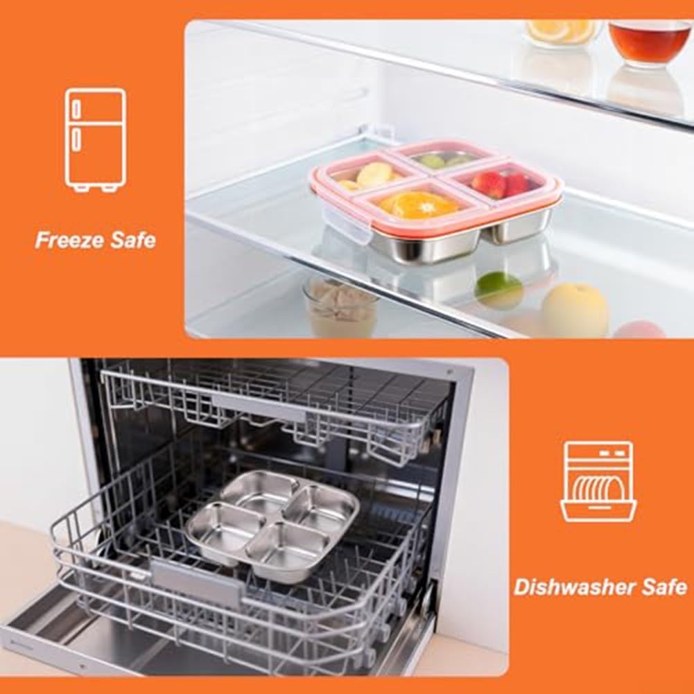 Contenitori per snack in acciaio inox a prova di perdite, 600 ml, con divisori interni, riutilizzabili, per mangiare sano, scuola, lavoro e attività all'aperto (nero)