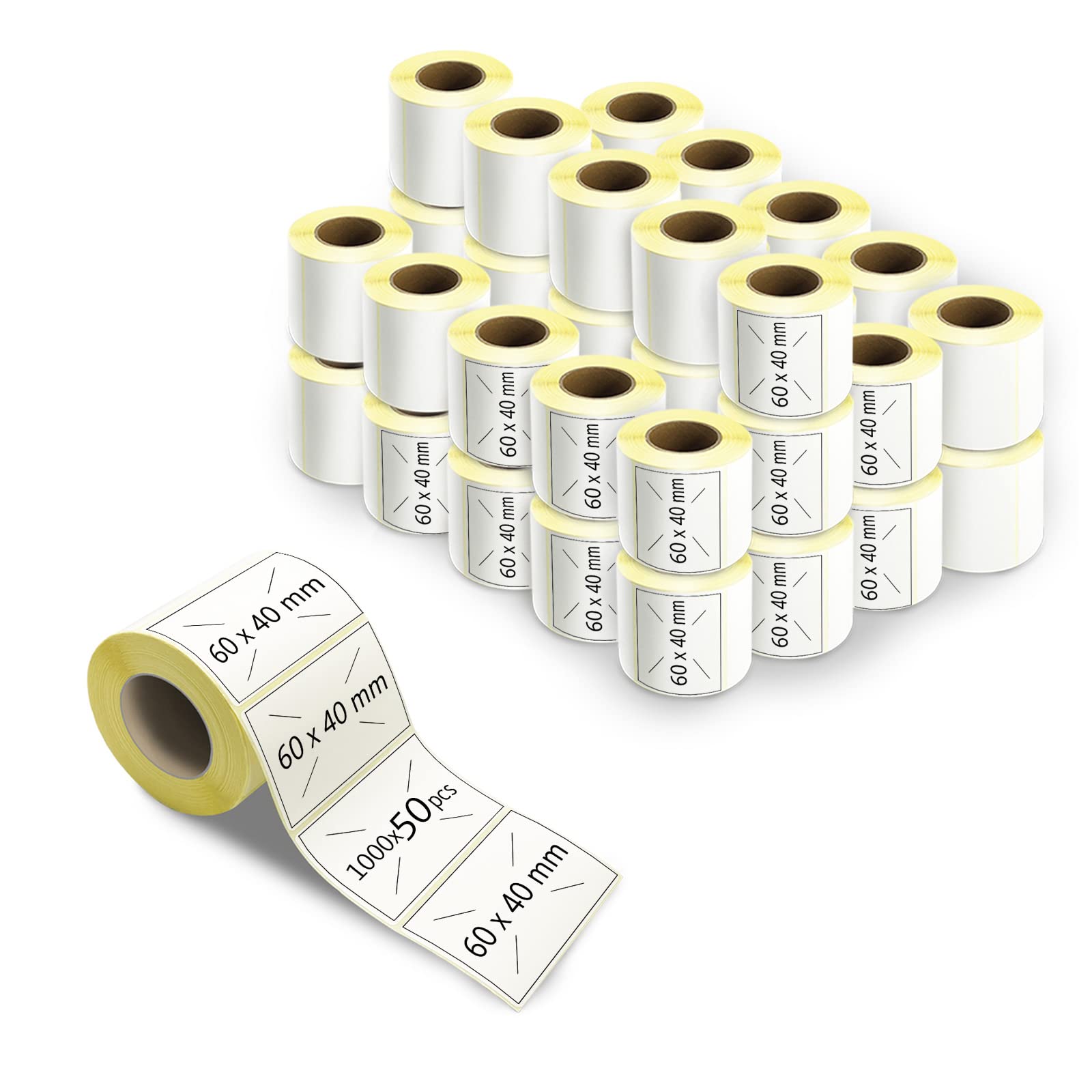 60 × 40 mm Thermo-Etiketten, 50.000 Stück, selbstklebende Etiketten, Thermo-Etiketten, leere Mehrzweck-Aufkleber, für Büro, Werkstatt