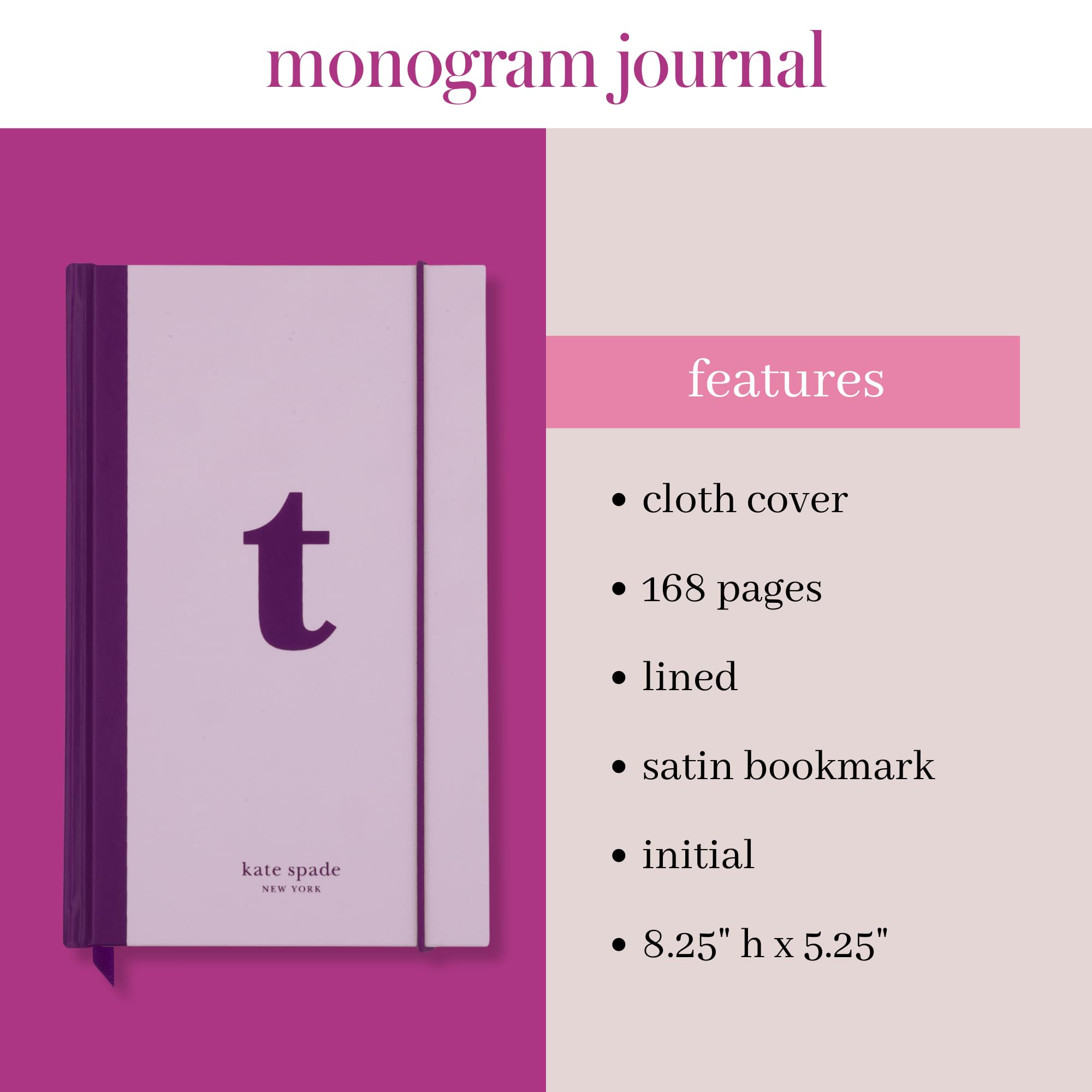 kate spade new york Just Mine Notebook Journal, Monogram Cloth Hardcover Journal, 8.25" x 5.25", Diary Includes 168 Lined Pages, (T) - Image 3