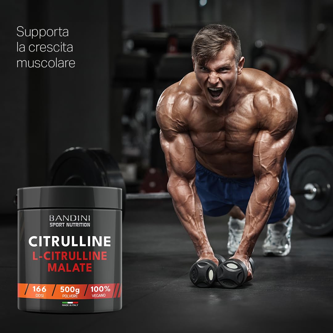 Bandini® L-Citrulline Malate 500g, 3g L-Citrulline Malate per dose giornaliera, formula di citrullina malato in un rapporto 2:1, perfetto per allenamenti ad alta intensità, polvere insapore