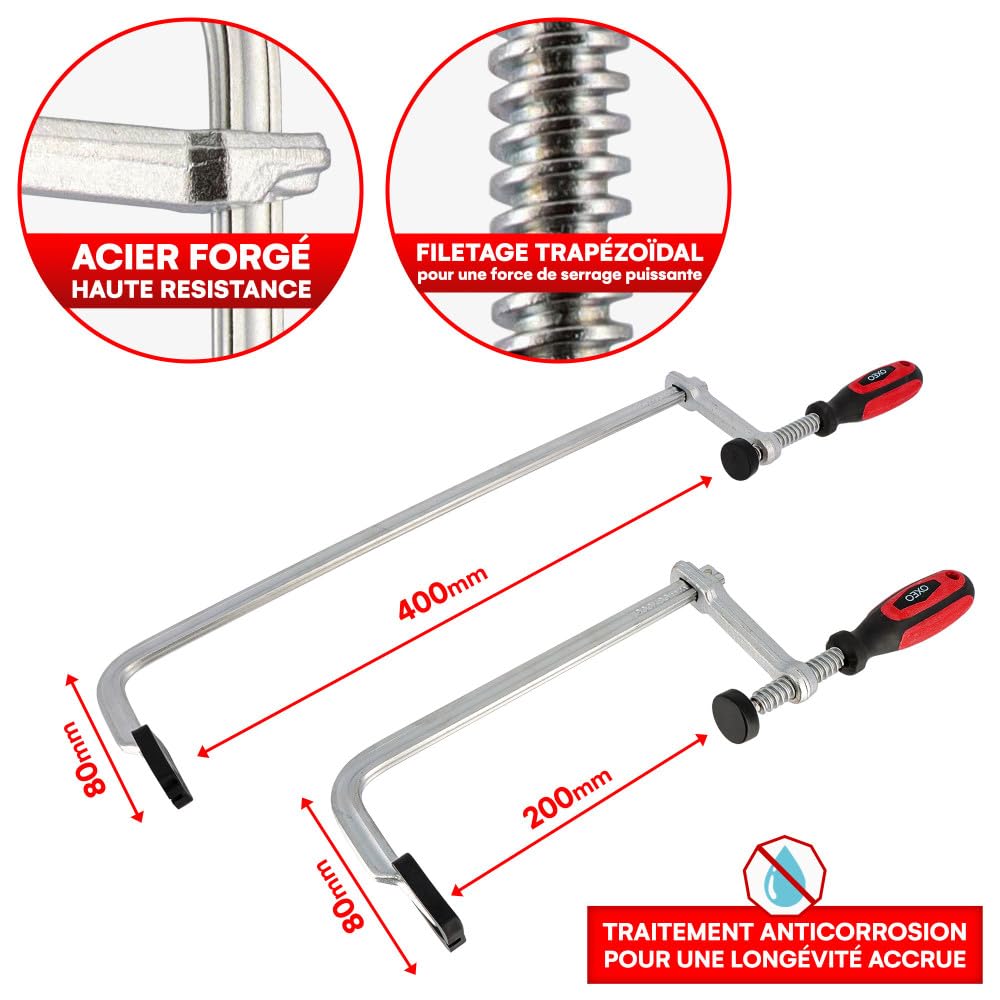 Lot de quatre serres joints en Acier Forgé - 2 longueurs de serrage 20 et 40cm - Poignée Bi-matière