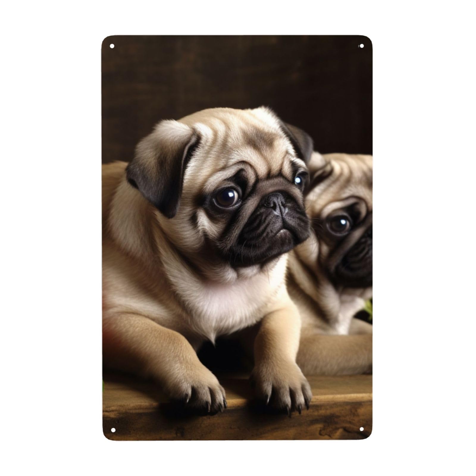 Fodpand White Vintage Tin Signs Metal Retro Wall Art Decor - Wall Hanging Decorative Plaque 8X12 Inch, Puppys Pug Metal Signs For Home Yoga Cafes, Funny Metal Poster For Gifts