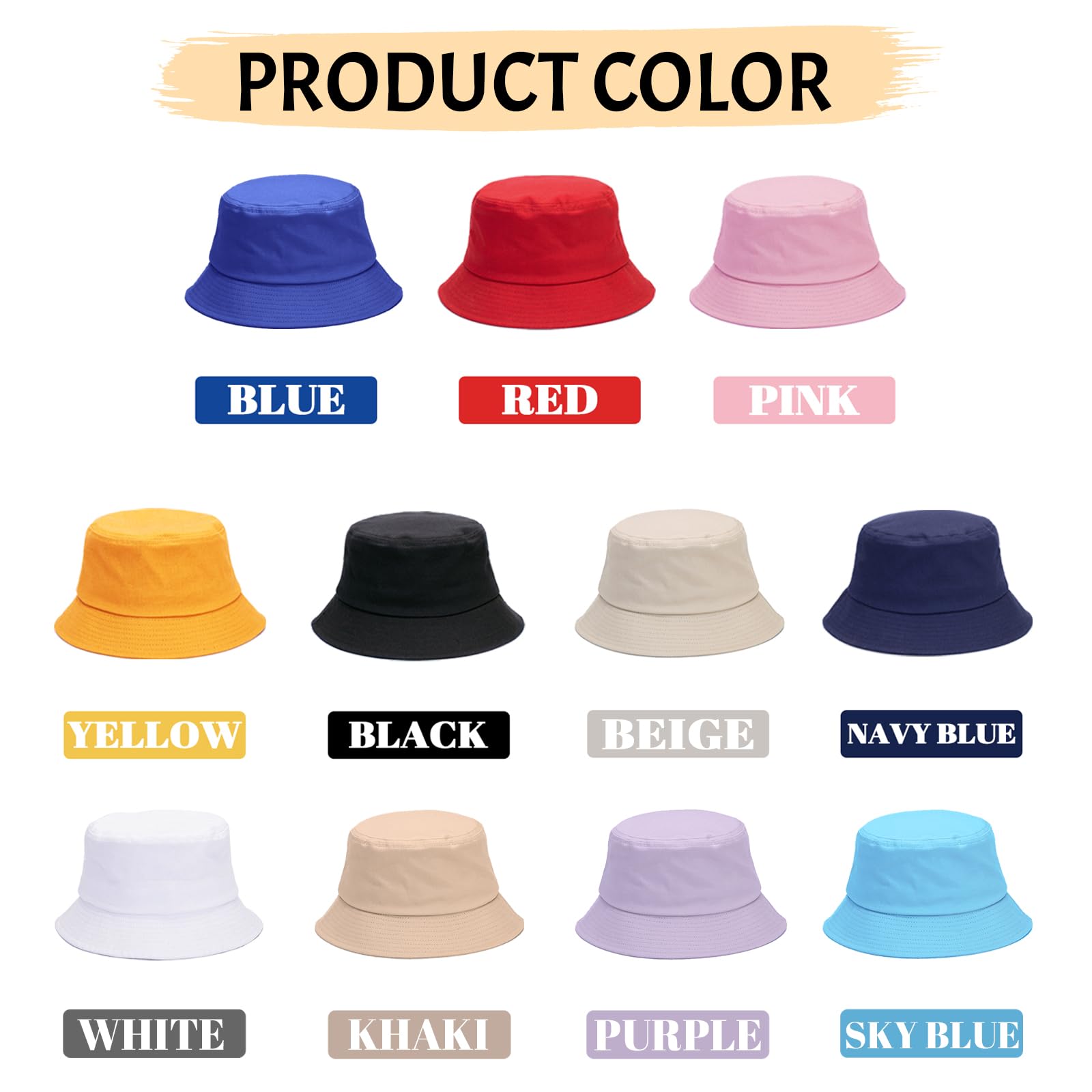 Reuhen Custom Bucket Hat with Embroidery Text, Logo and Print Photo, Personalized Foldable Cotton Summer Protection Sun Beach Fisherman Fishing Cap