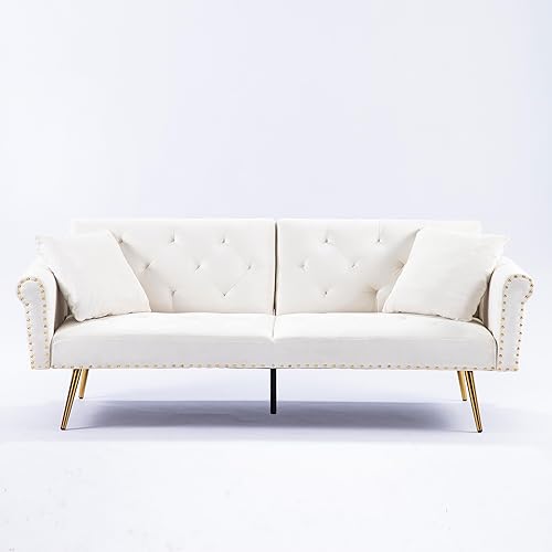 Miniatura 9 de Anwick Moderno sofá cama futón 2 en 1, sofá cama plegable convertible con 2 almohadas, asiento reclinable copetudo de 73 pulgadas con patas cromadas