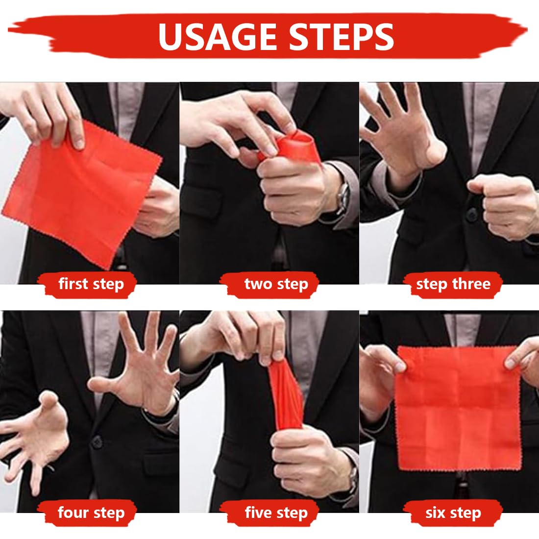 2 accessori magici per il pollice, trucco di magia, accessorio di magia e 2 fazzoletti rossi, 1 grande e 1 piccolo, adatti a tutti, per la festa degli articoli di magia.