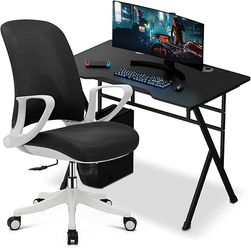 Magshion Juego de sillas de escritorio, mesa de juego simple de mesa negra y silla giratoria de altura ajustable con asiento suave para esquina sala