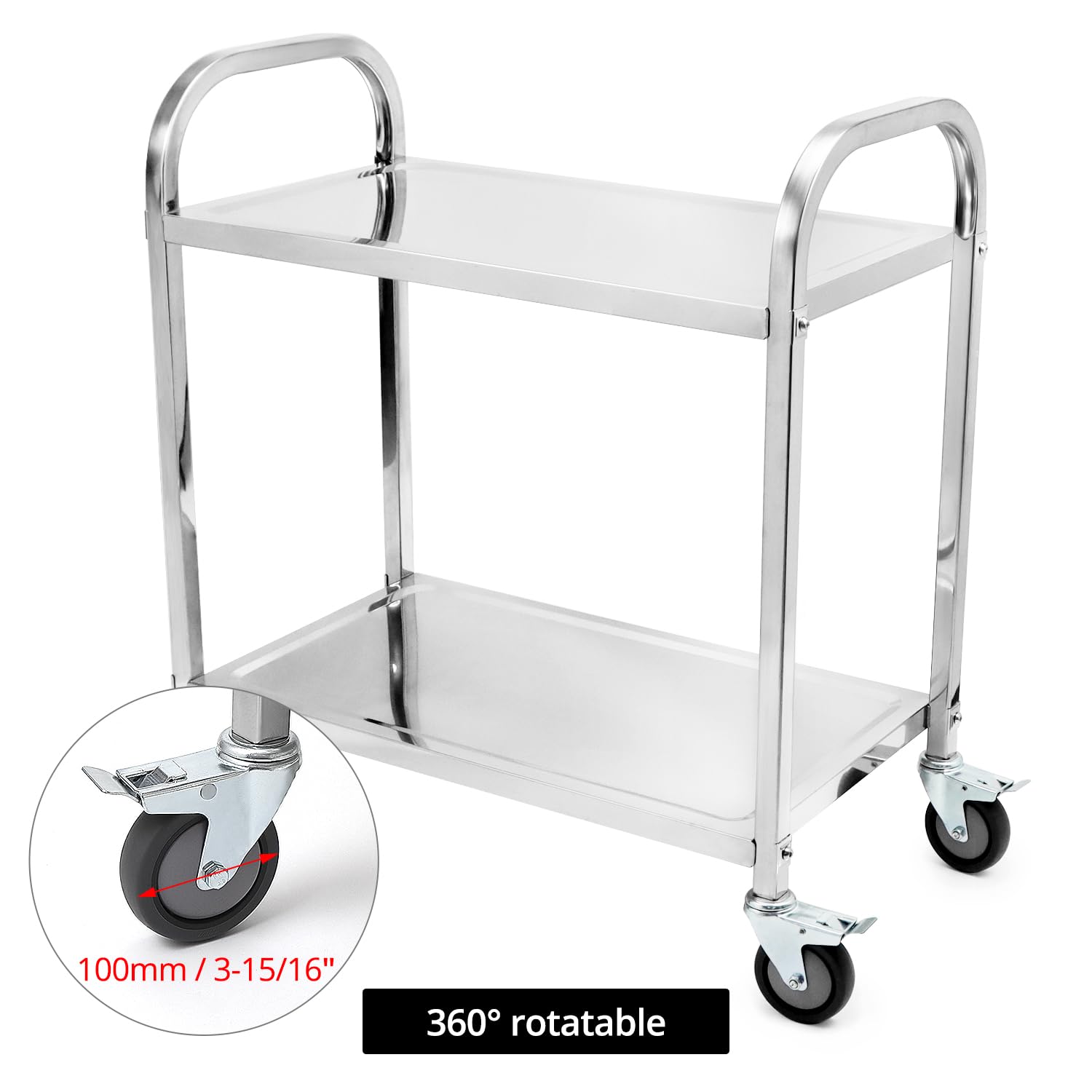 QWORK® Carro de Cocina de 2 Niveles - 75 x 40 x 83,5 cm - Acero Inoxidable 201- Ruedas silenciosas con Frenos