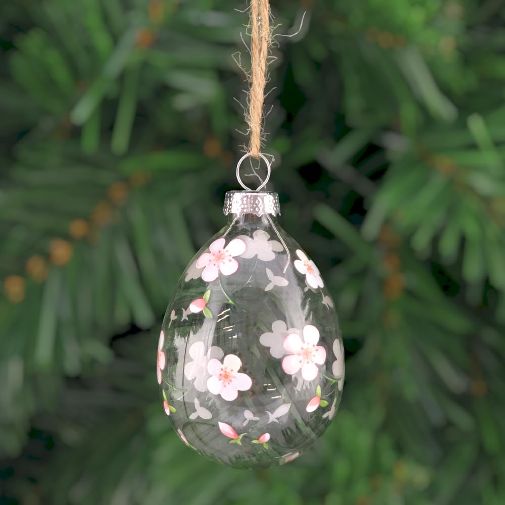 Crafty Capers Cherry Blossom | Hanging Glass Easter Egg Ornament | 7.5Cm Tall | Gisela Graham