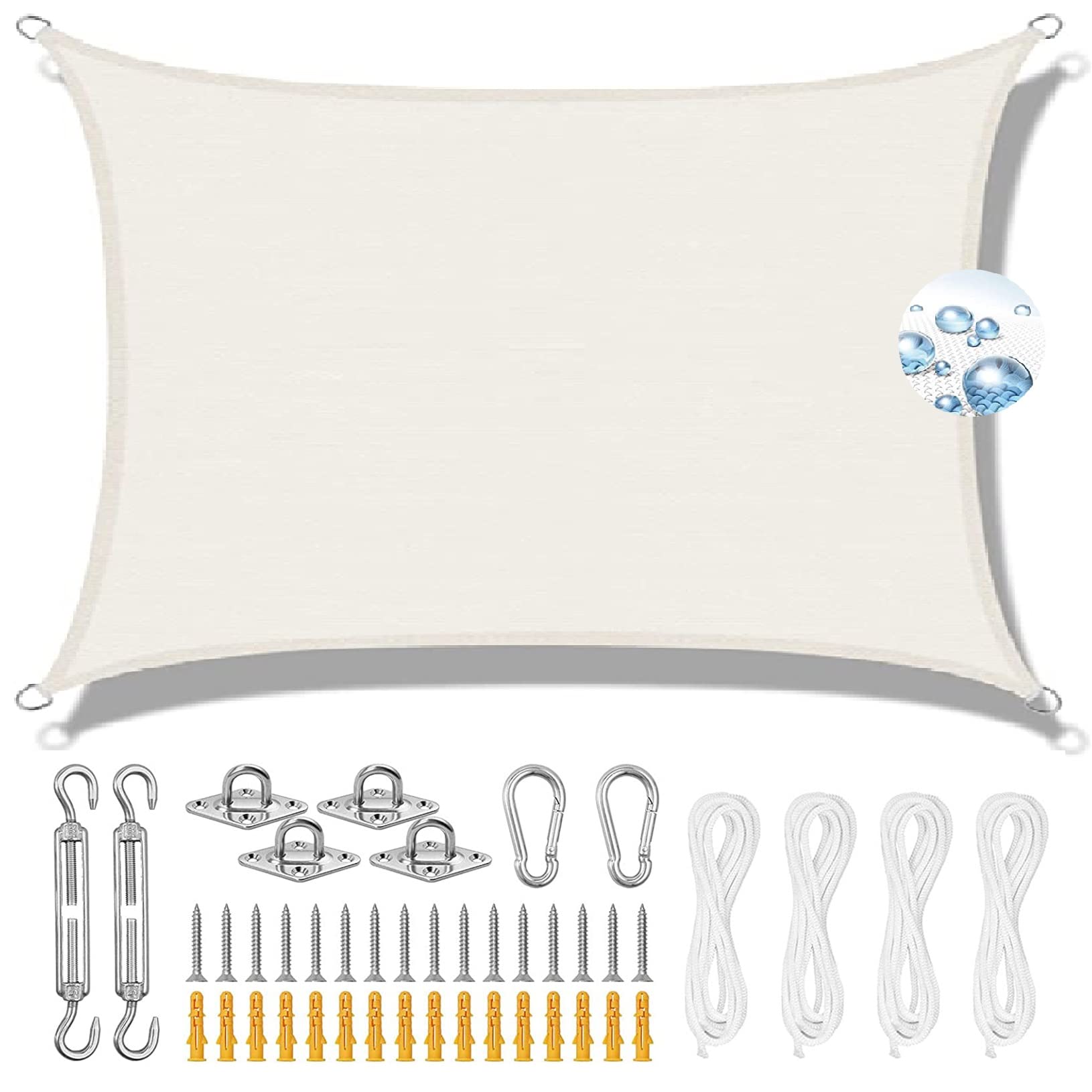 Voile d'ombrage extérieur polyester PES étanche avec cordes pour jardin et terrasse
