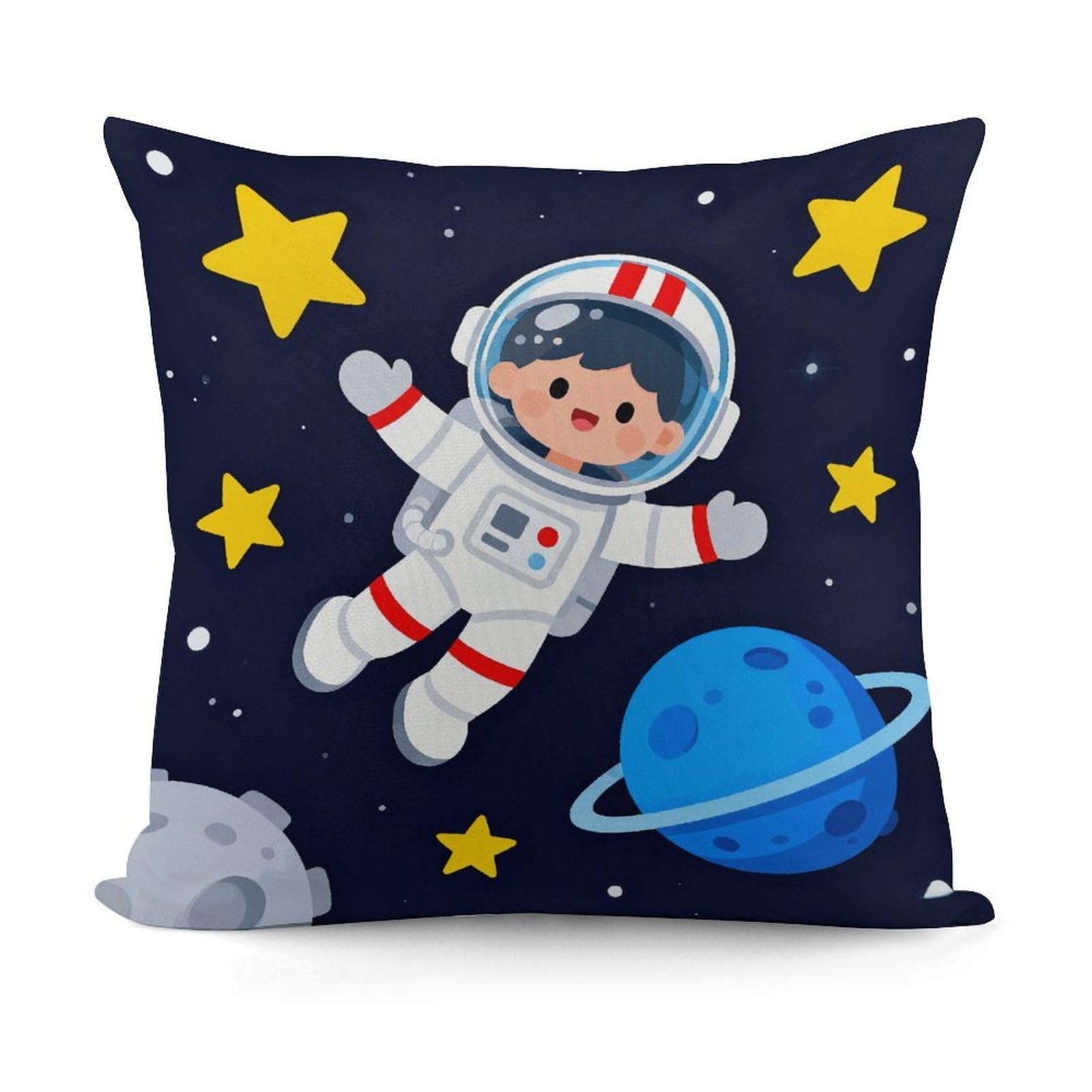 VstaDank Little Astronauts Pillow Covers Soft Plush Decorative Square Pillow Cover Modern Breathable Pillowcases Pillowcase with Invisible Zipper 18x18 Inches for Sofa Living Room