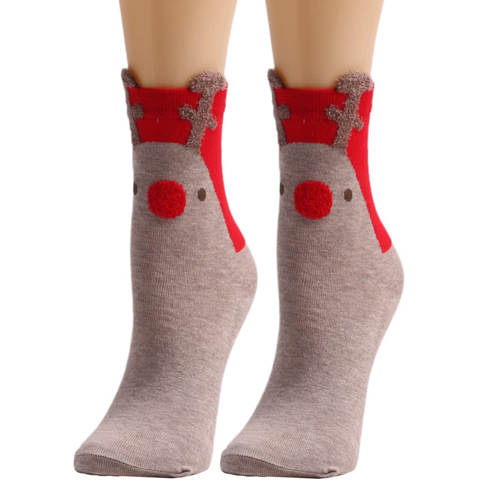 XAGMODSHN Women Winter Christmas Funny Socks Cartoon Santa Elk Bear Holiday Hosiery