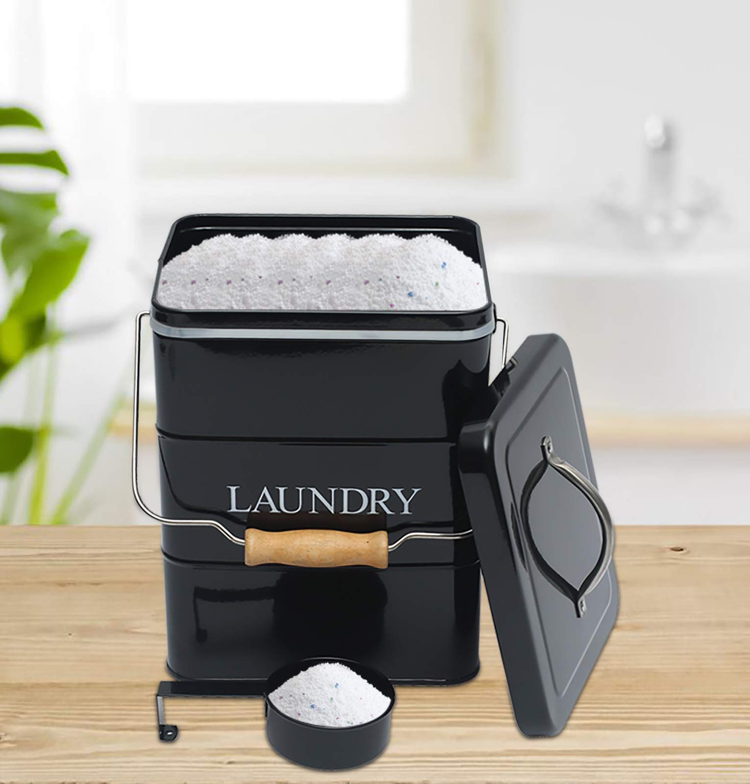 Xbopetda Laundry Powder Bin, Washing Powder Storage Tin with Scoop, Airtight Lid & Handles