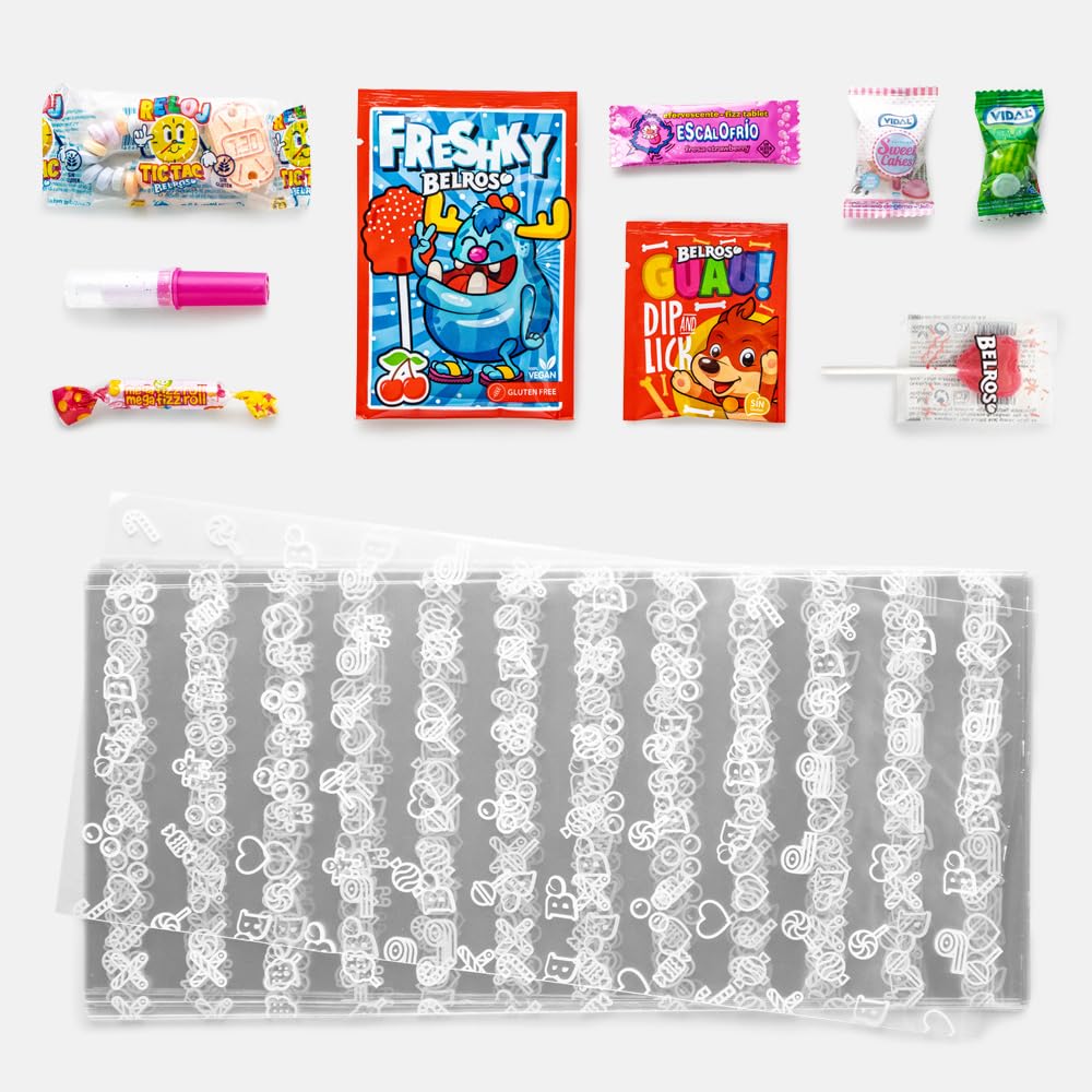 BELROS Pack 200 uds de Chuches y Gominolas Mix Surtido de 1.9kg de Dulces. Ideal Cumpleaños, Celebraciones, Ocasiones Especiales, Piñatas. Incluye 20 Bolsitas de Regalo