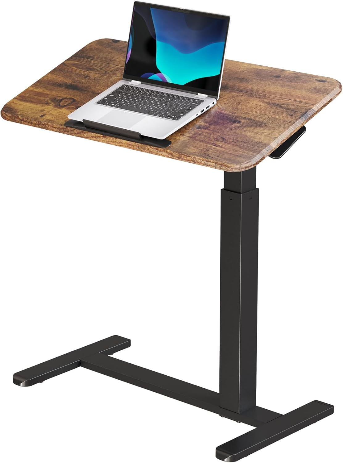 Mobile Standing Desk, Height Adjustable Rolling Laptop Table, 90 Tiltable Overbed Bedside Table, Portable Desk with Wheels, Foldable Laptop Cart for Home Office, Rustic Brown