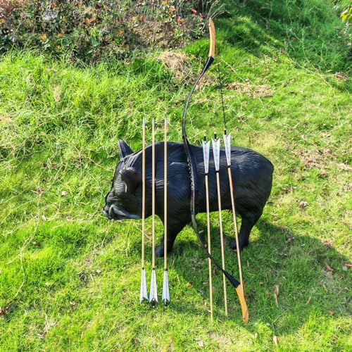XTCXCARCHERY 32" Archery Wooden Target Practice Arrows with 5.9" Medieval Turkey Feather Fletching for Recurve &English & Traditional Longbow Hunting (pack of 12) (White)